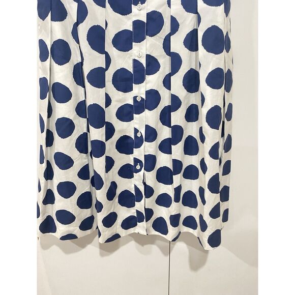Talbots Dress Sz. 8 Polka Dot White Navy Button Pleat Fit Flare Sleeveless Belt - Picture 5 of 16